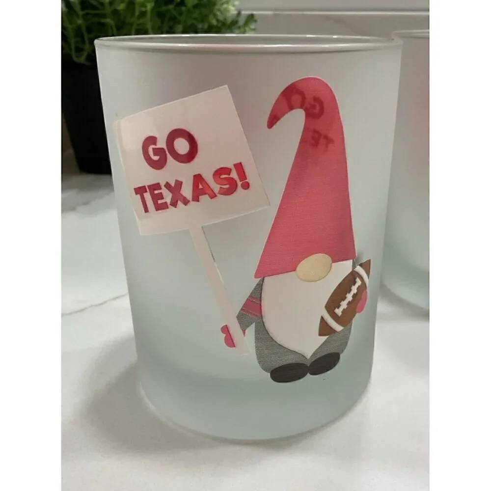Culver Frosted High Ball Glasses Gnomes “Go Texas” Set of 2